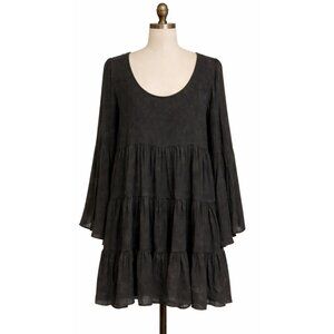 Catch Me Babydoll Mini Dress Womens Small Black Washed Tiered BOHO Whimsygoth